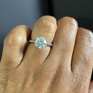 DovEggs 2ct Round Solitaire Moissanite Sterling Silver Ring